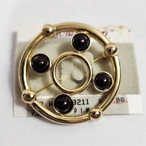 Vintage Worthington Black Beaded Brooch/Pin Gold Tone Unsigned New